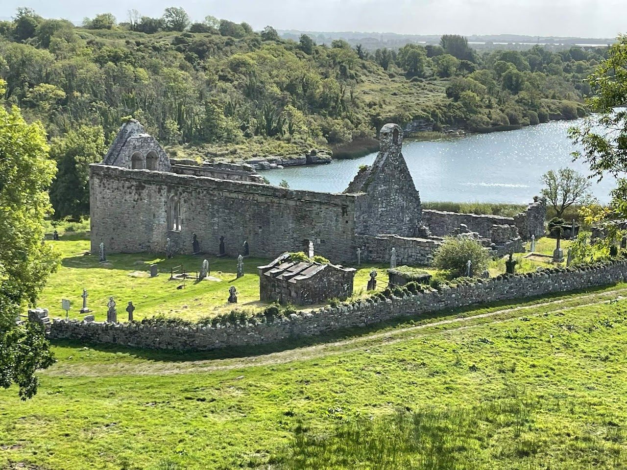 Killone Abbey above the lake
