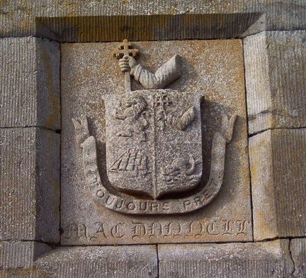 The MacDonnell coat of arms carved in stone at Killone